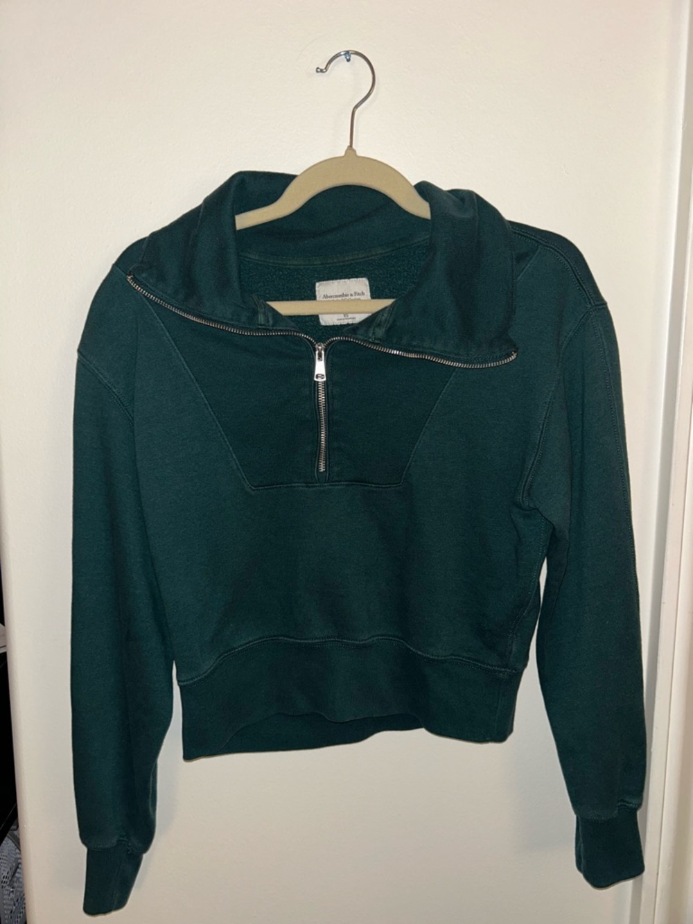 Abercrombie & Fitch Dark Green Half-Zip Cropped Pullover